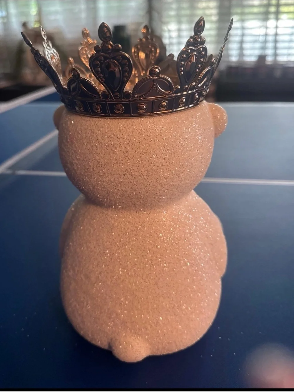 Bath & Body Works White Glitter Bear Candle Holder with Gold Crown